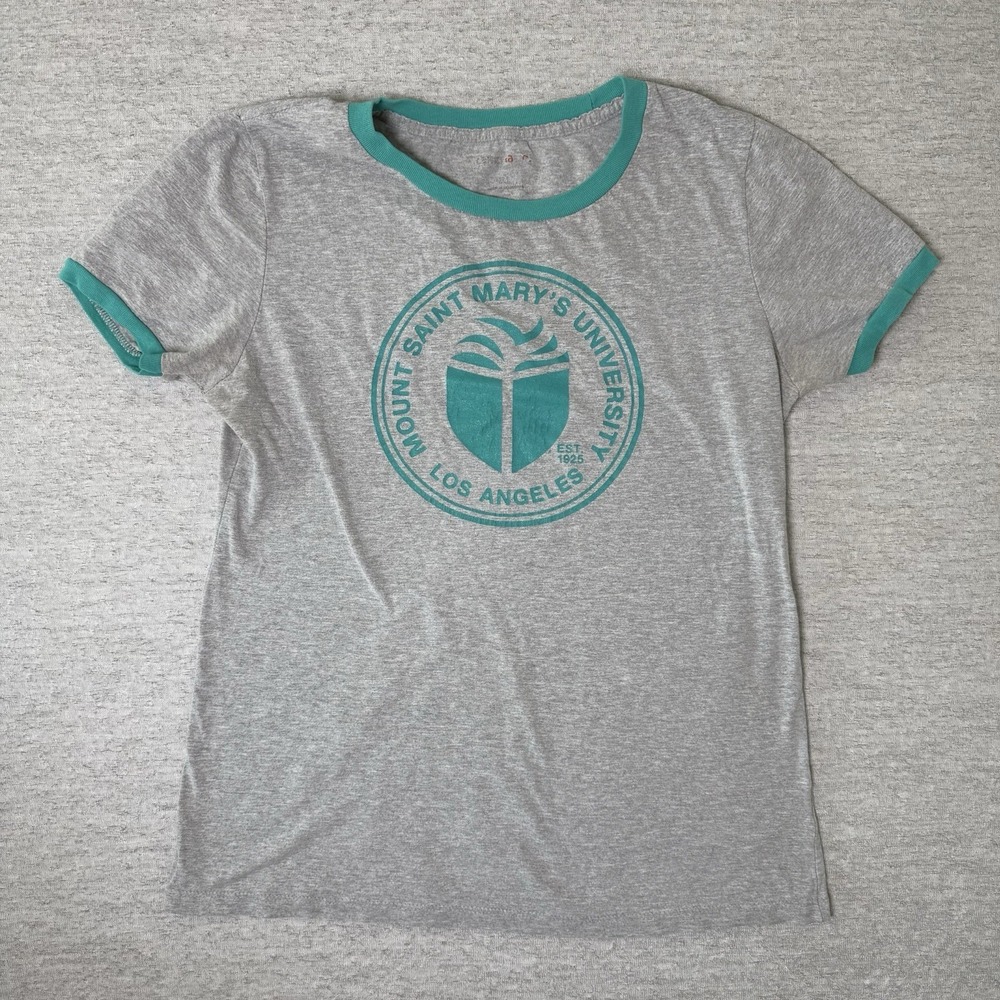 Mount Saint Mary's University Women's T Shirt Size‎ XL Gray Ringer Graphic Tee